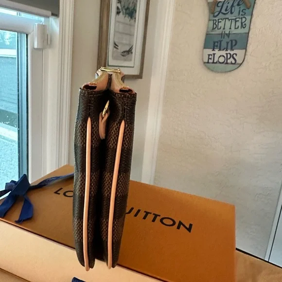 Louis Vuitton Double Zip Pink Leather Women's Bag Pouch WOC Pouchette crossbody - Picture 11 of 15